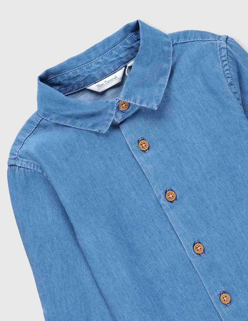 Camisa casual de mezclilla manga larga para bebé niño