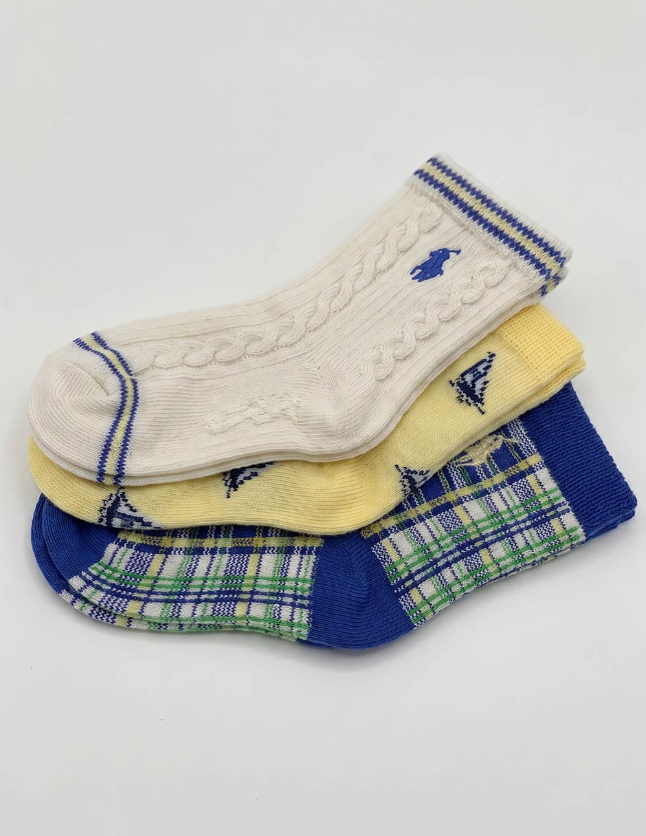Set de calcetín Polo Ralph Lauren de algodón para bebé niño 3 pares