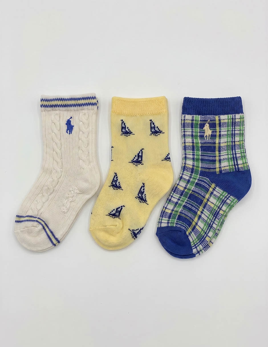 Set de calcetín Polo Ralph Lauren de algodón para bebé niño 3 pares