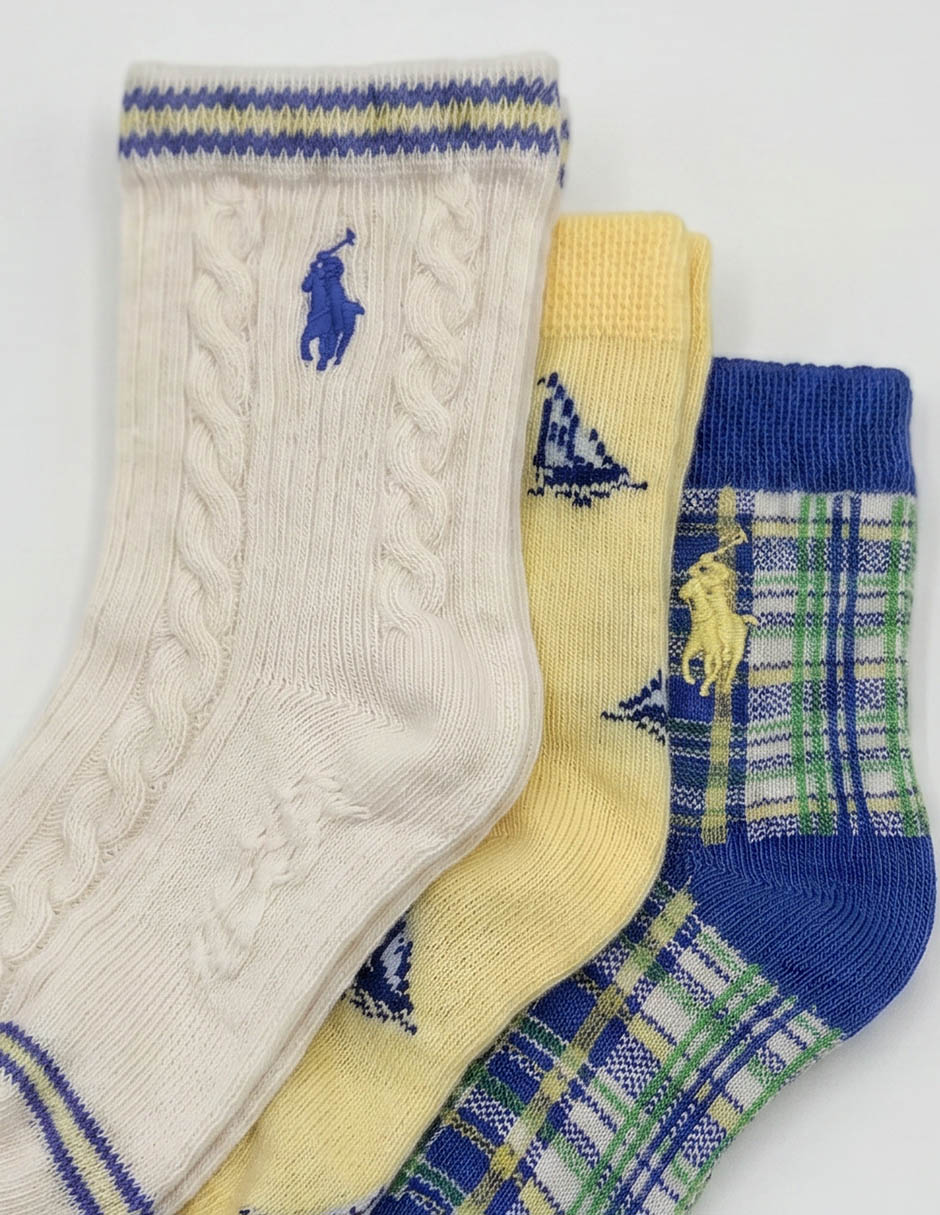 Set de calcetín Polo Ralph Lauren de algodón para bebé niño 3 pares