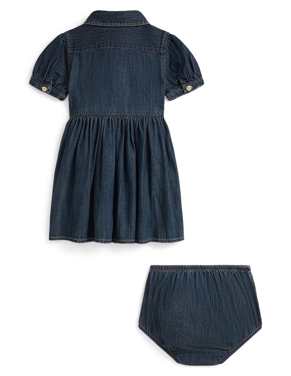 Vestido con calzón polo manga globo para bebé niña