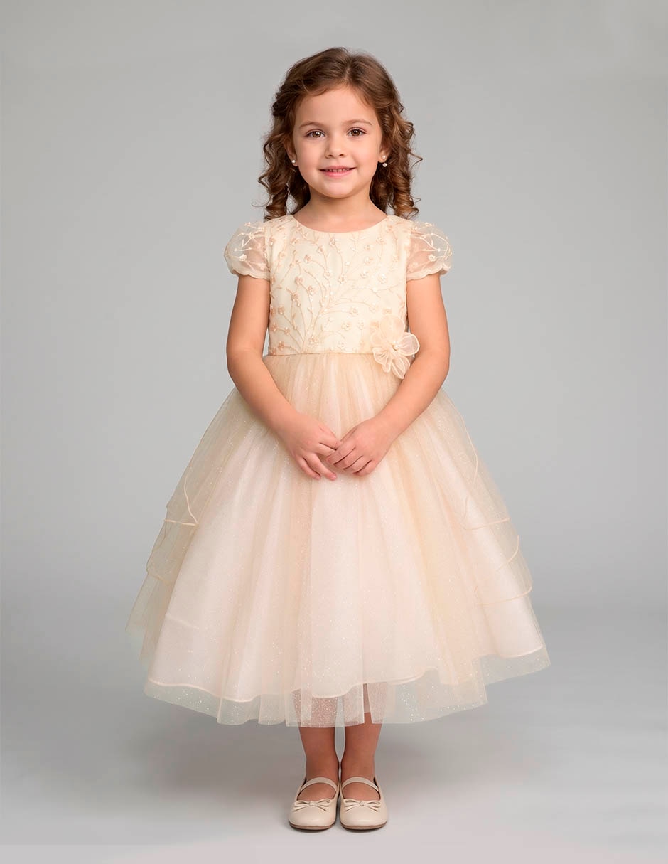 Vestido Fiesta manga corta para niña